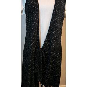 Ann Taylor Loft Black Polka Dot Wrap Sleeveless VEST Tie Front Midi Length Flowy